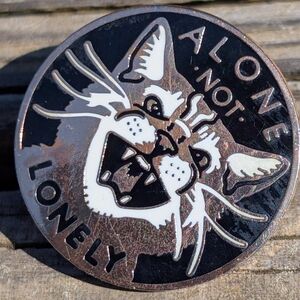 ALONE NOT LONELY Cat Enamel Pin - Black & White